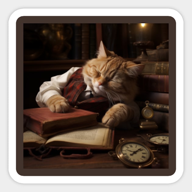 Sleeping Librarian Cat Sticker by Samuelsboro